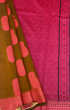 VSKC406 - honey brown color body , navy blue color pallu , blouse.