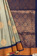 VSAS718 - silver grey color body , navy blue color pallu , blouse.