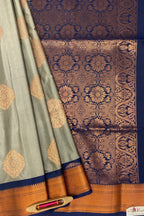 VSAS718 - silver grey color body , navy blue color pallu , blouse.