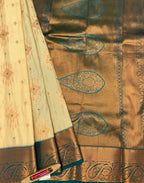 VSAS659 - half white color body , green color pallu , blouse.