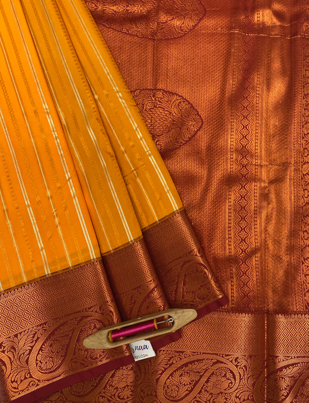 VSAS706 - mango yellow color body , light brown color pallu , blouse.