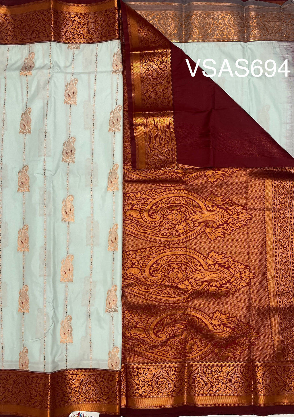 VSAS694 - sky blue color body , maroon color pallu , blouse.