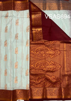 VSAS694 - sky blue color body , maroon color pallu , blouse.