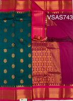 VSAS743 - dark green color body , pink color pallu , blouse.