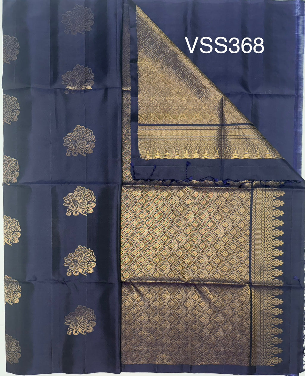 VSS368 - navy blue color body, pallu , blouse pure silk saree