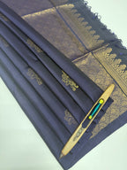 VSS368 - navy blue color body, pallu , blouse pure silk saree