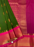 VSAS775 - leaf green color body , pink color pallu , blouse.