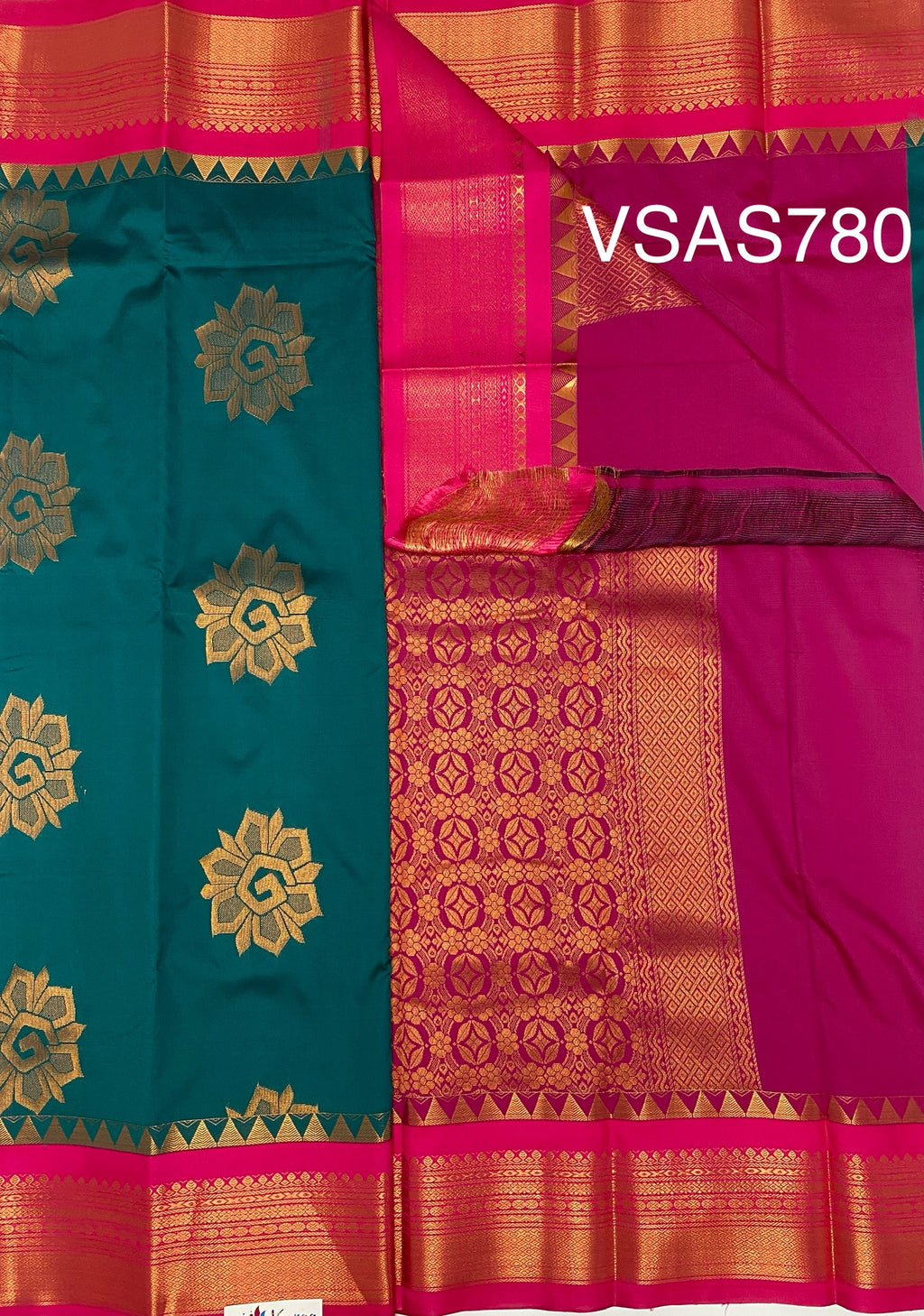 VSAS780 - dark green color body , pink color pallu , blouse.