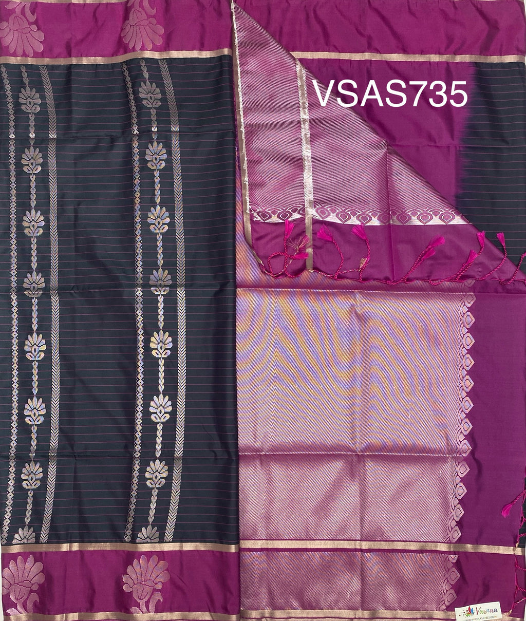 VSAS735 - navy blue color body , light violet color pallu , blouse.