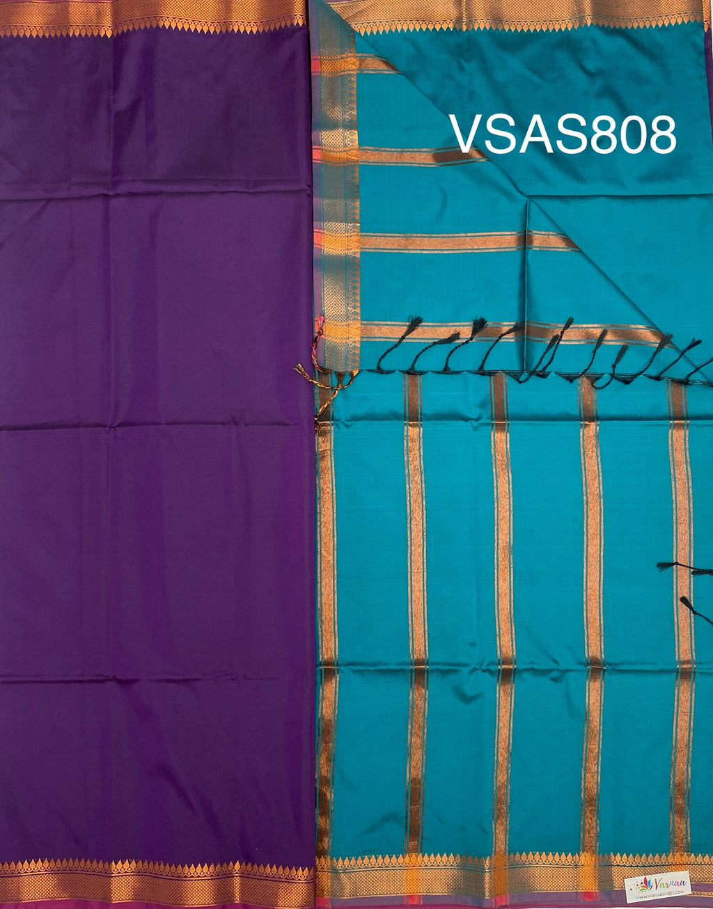 VSAS808 - dark violet color body , peacock green color pallu , blouse.