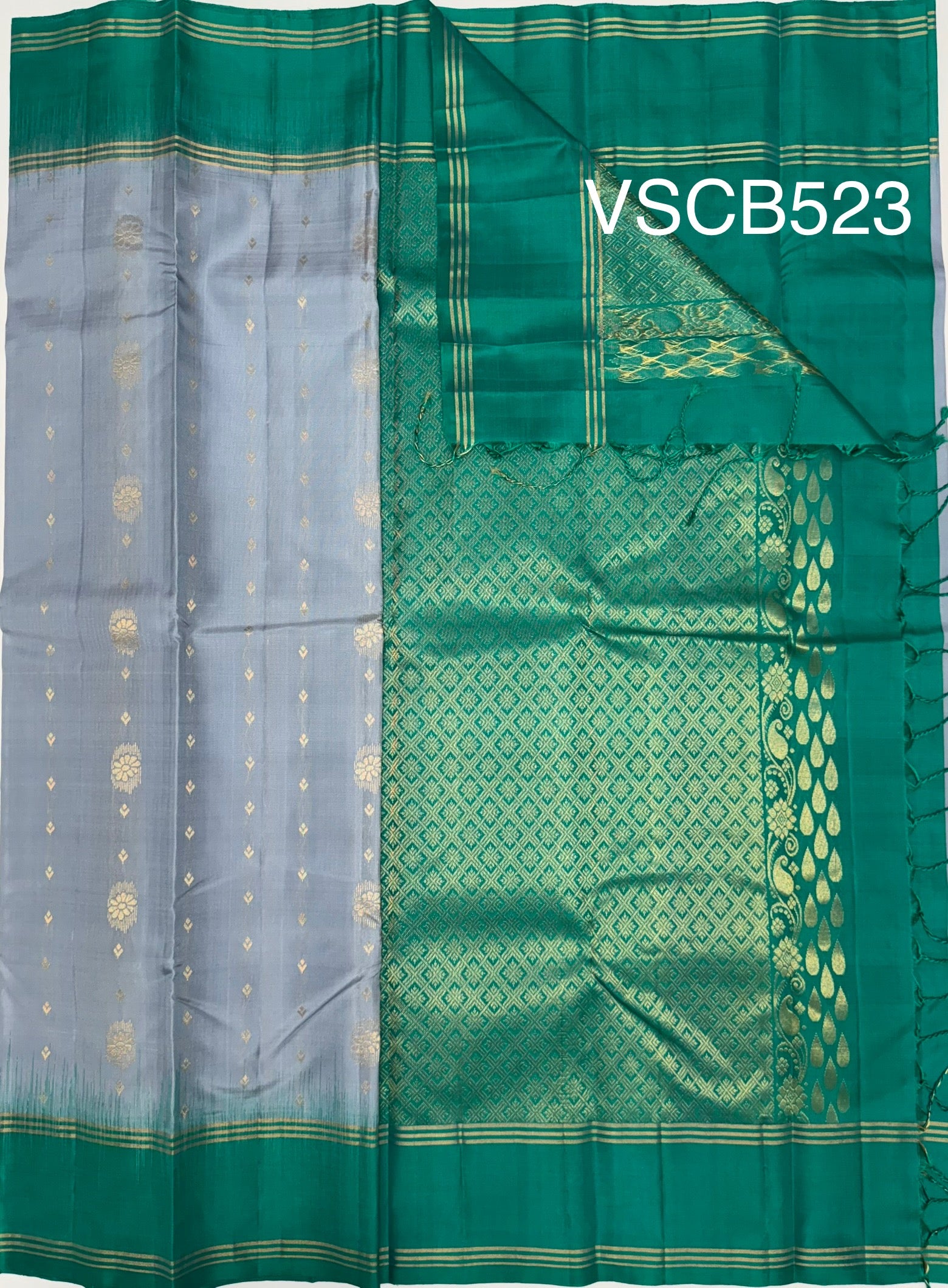 VSCB523 - sky blue color body , ramar blue color pallu , blouse - Pure silk saree