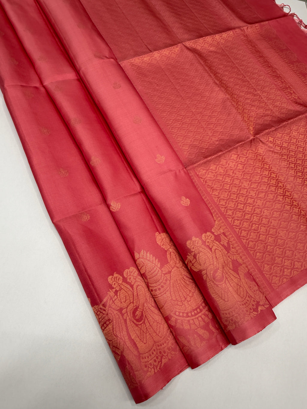 VST357 - rose pink color body , pallu , blouse - Pure silk saree