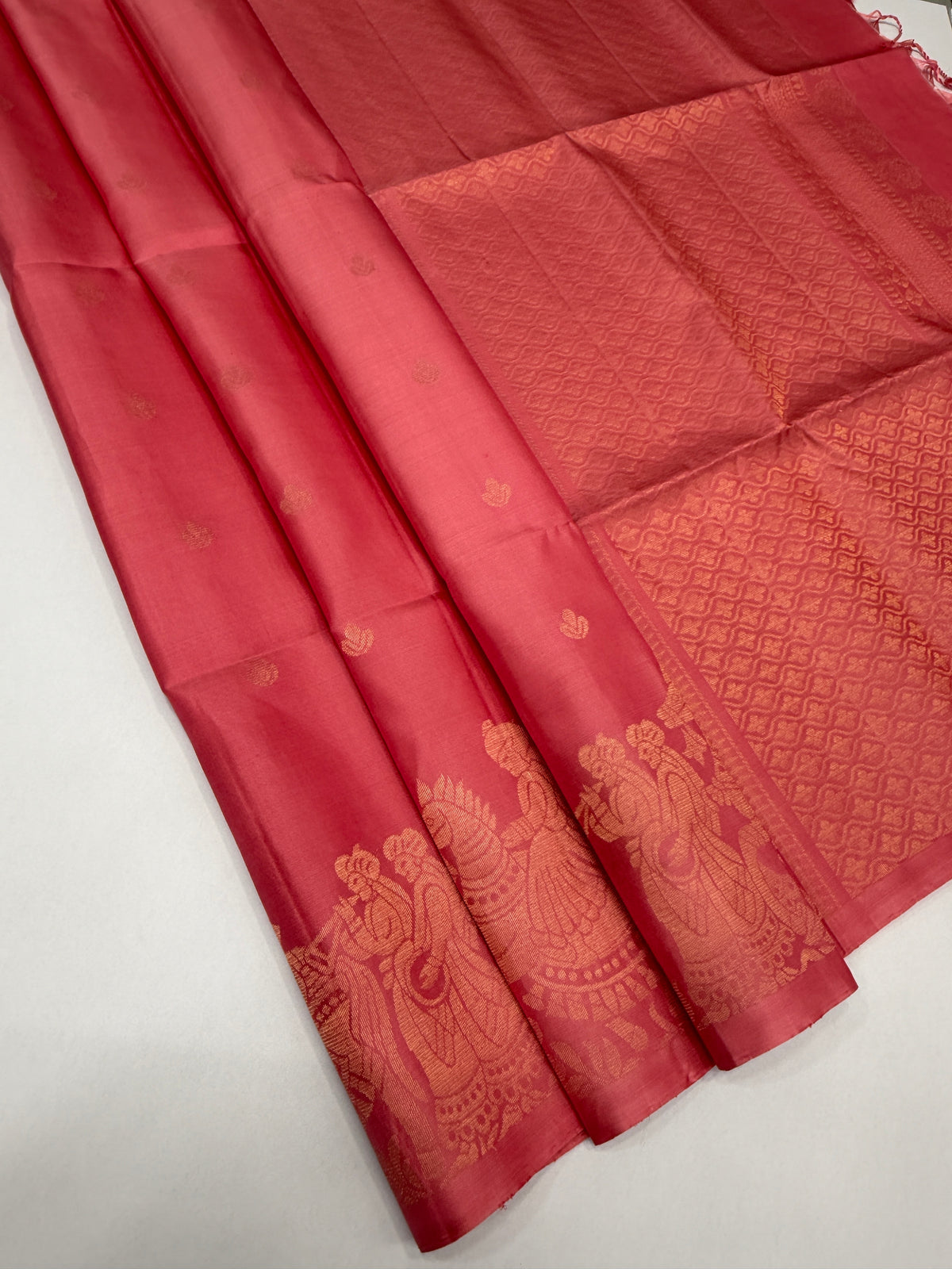 VST357 - rose pink color body , pallu , blouse - Pure silk saree