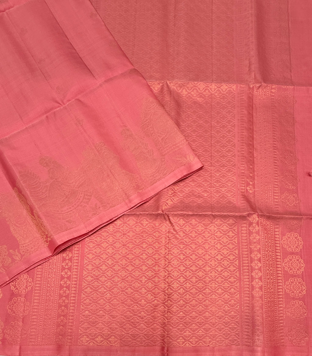 VST357 - rose pink color body , pallu , blouse - Pure silk saree