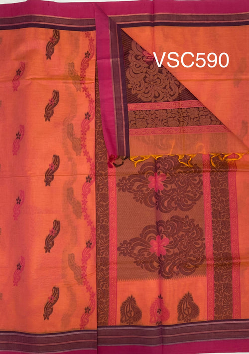 VSC590 - pinkish orange color body, pallu,blouse.