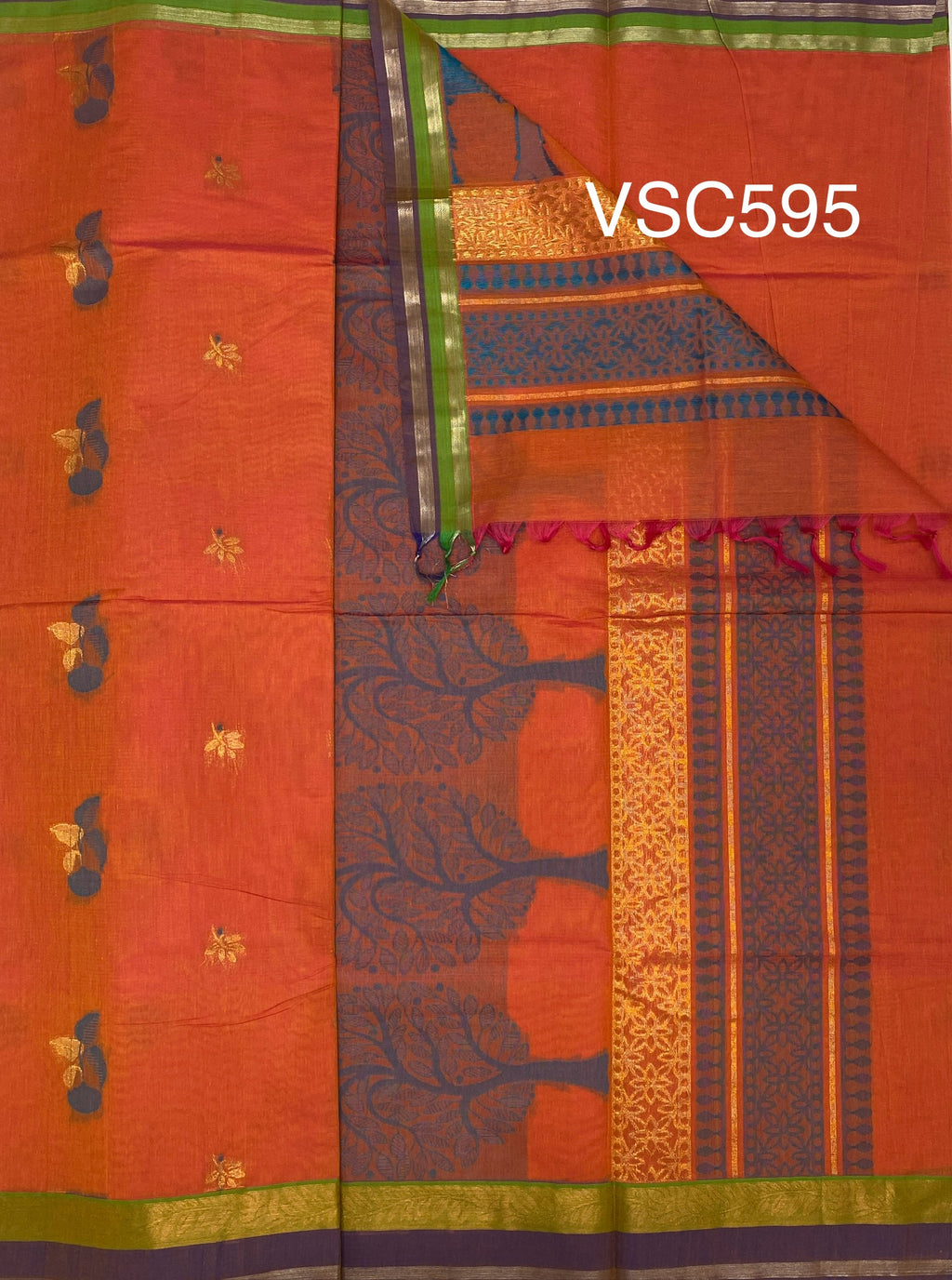 VSC595 - orange color body, pallu,blouse.