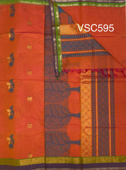 VSC595 - orange color body, pallu,blouse.