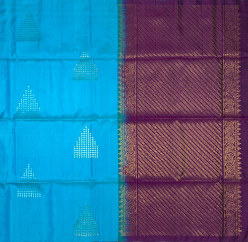 VSBP35 - copper sulphate blue color body, purple color pallu,blouse - Pure silk saree
