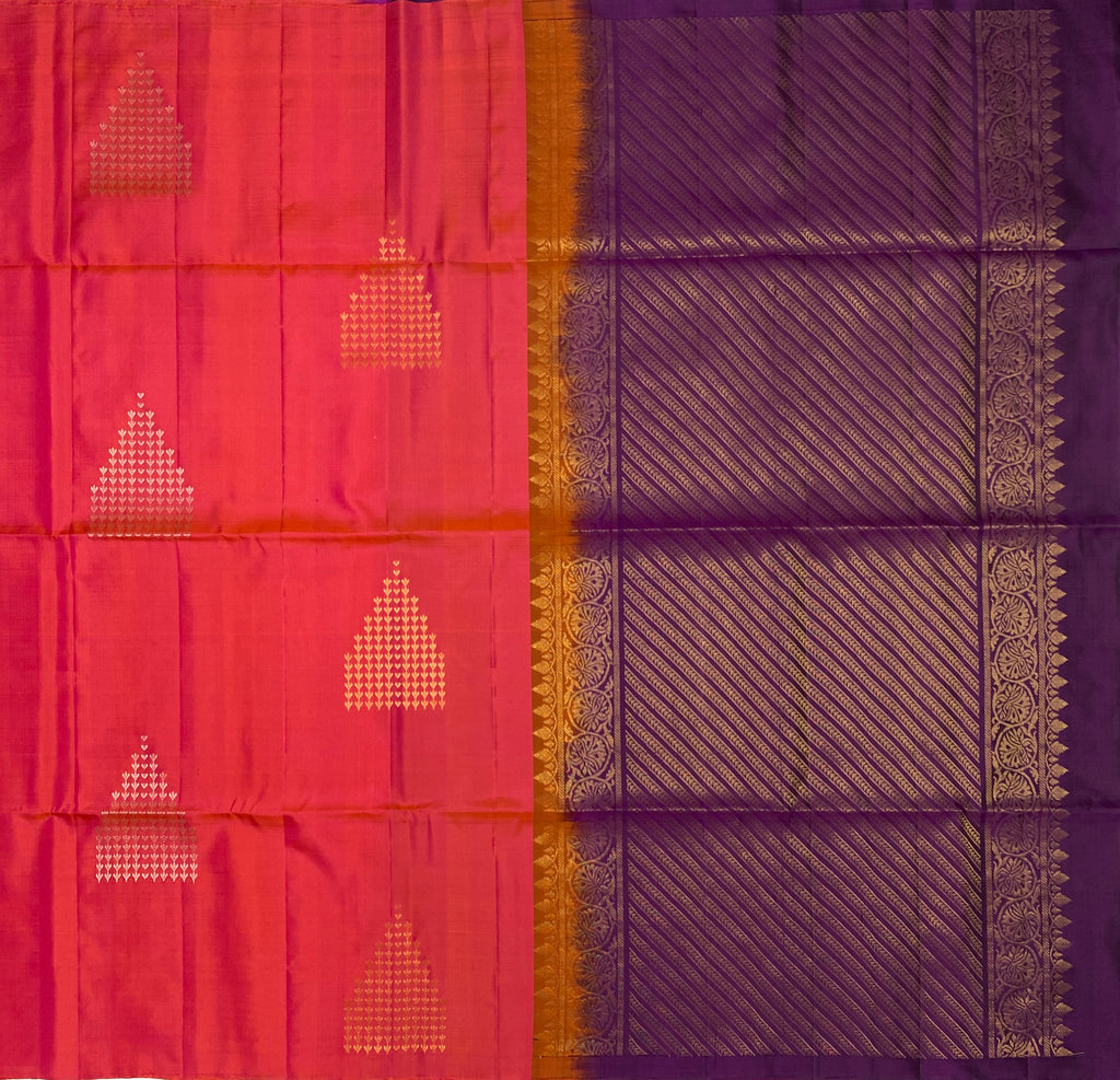 VSBP36 - pinkish orange color body & purple color pallu,blouse - Pure silk saree