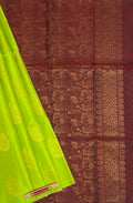 VSOH373 - parrot green color body &amp; maroon color pallu , blouse - Pure silk saree