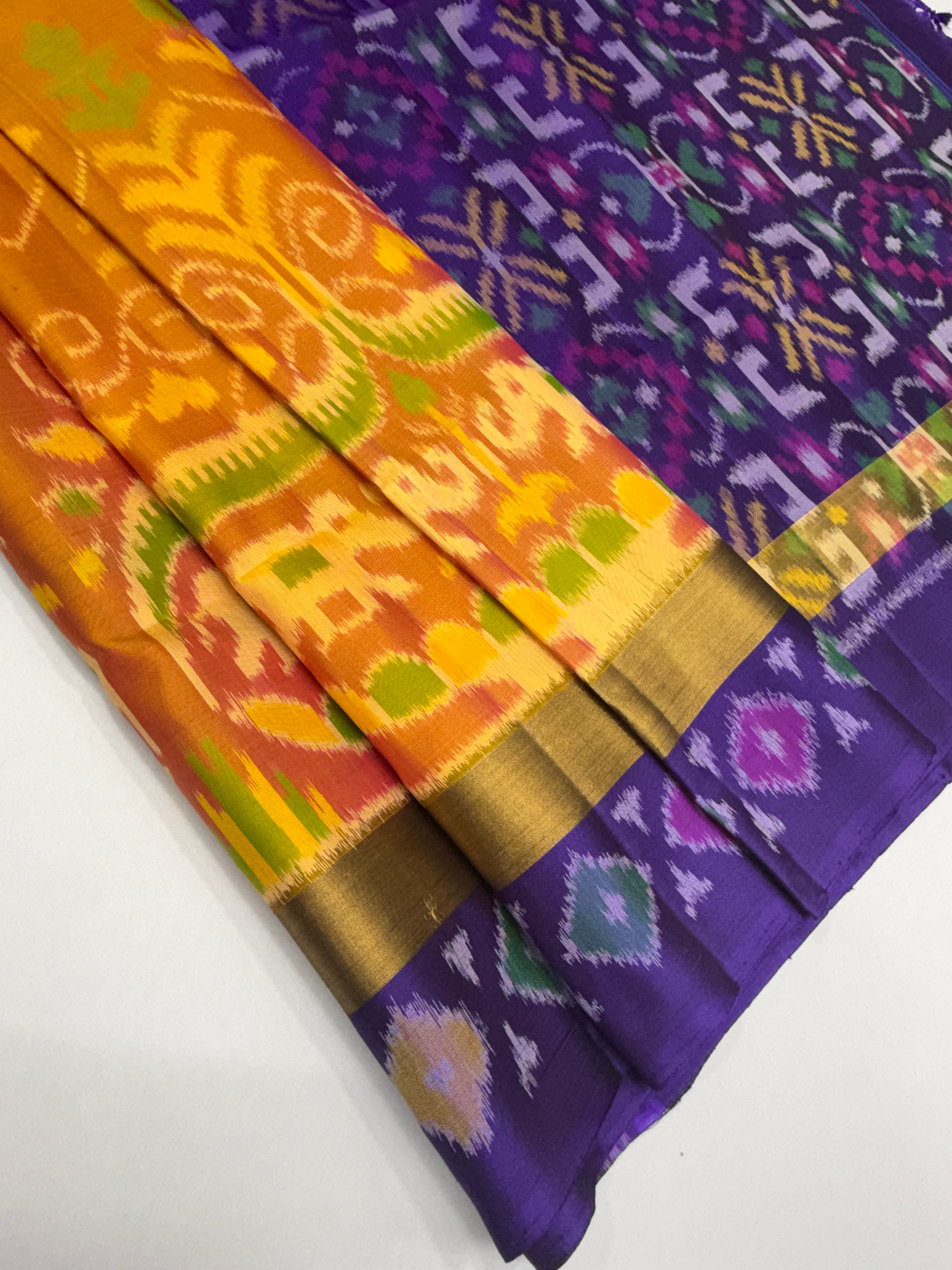 VSIS454 - mango yellow color body , violet color pallu , blouse - Pure silk saree