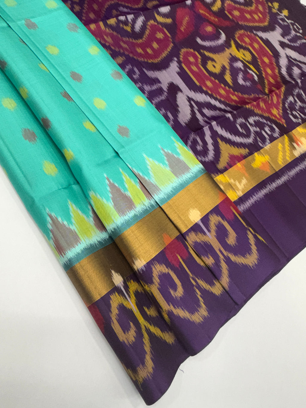 VSIS458 - sea blue color body , violet color pallu , blouse - Pure silk saree