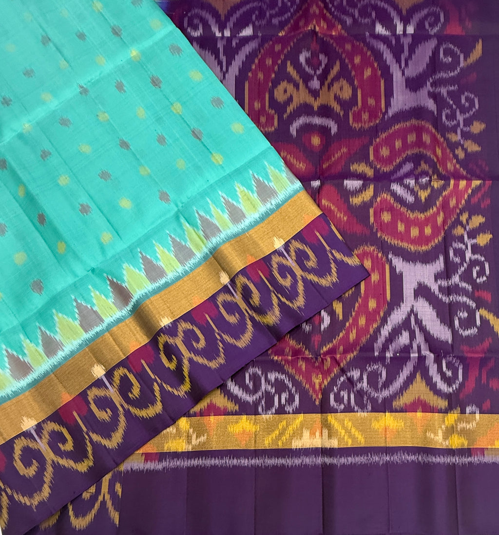 VSIS458 - sea blue color body , violet color pallu , blouse - Pure silk saree