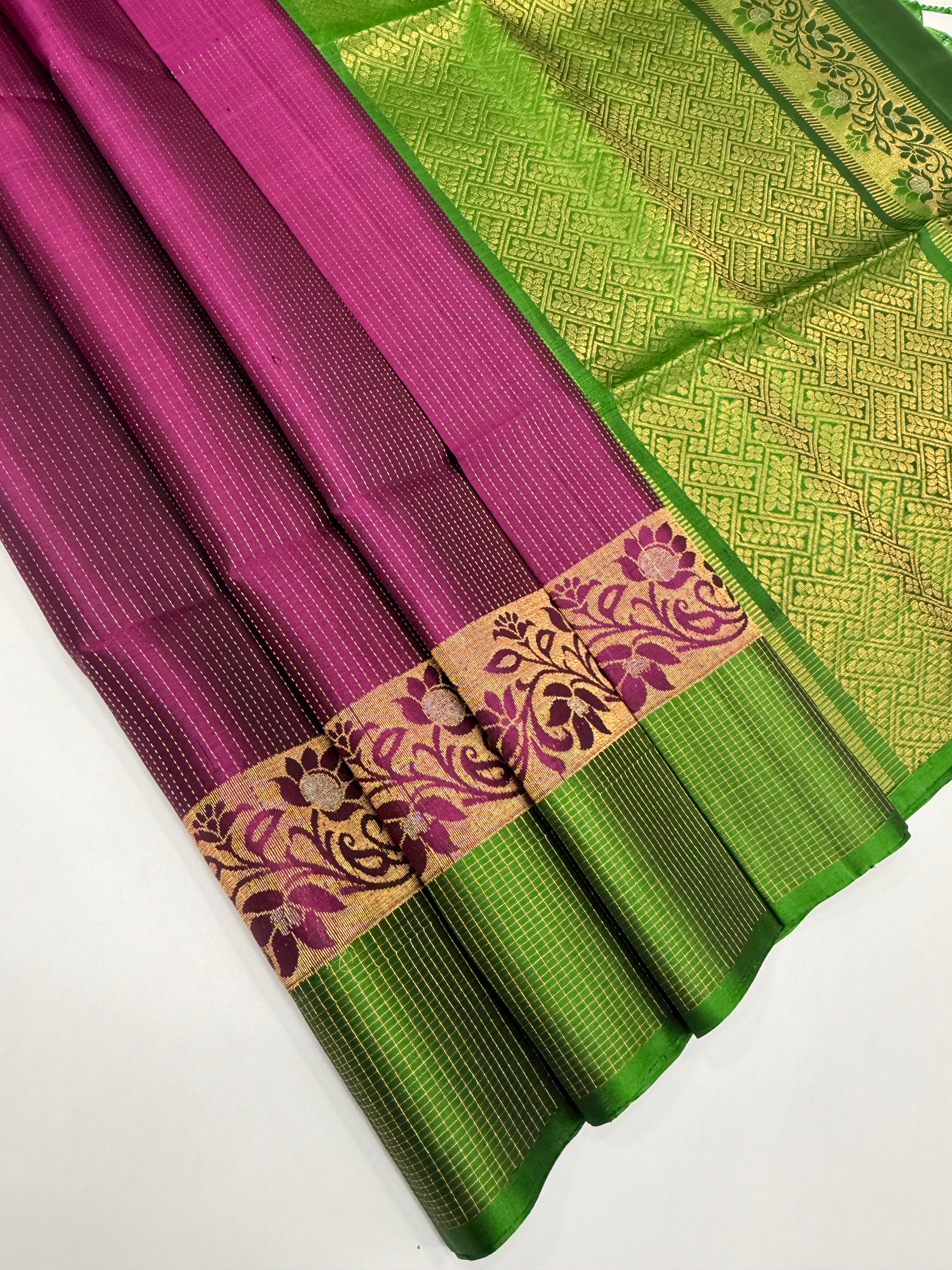 VST249 - purple color body , green color pallu , blouse - Pure silk saree