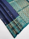 VST252 - navy blue color body , peacock blue color pallu , blouse - Pure silk saree