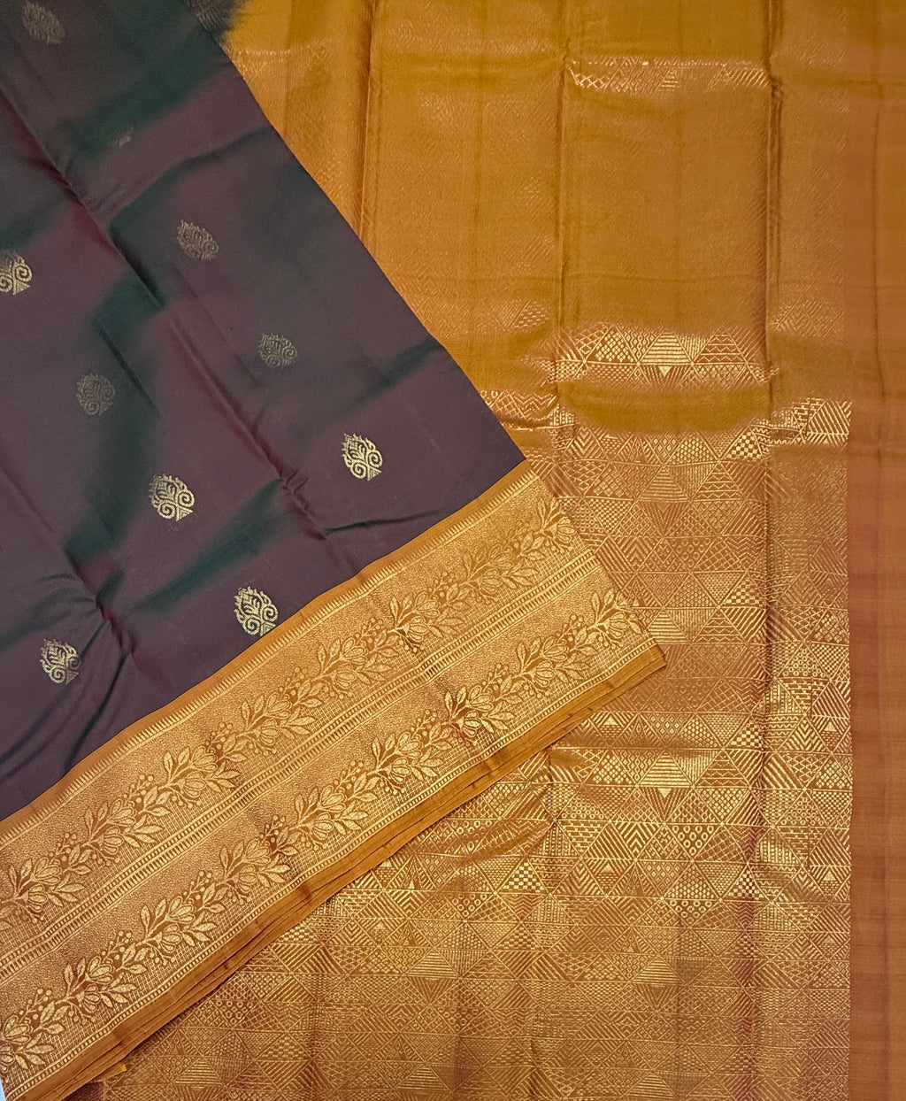 VSM164 - dual green color body , mustard color pallu , blouse