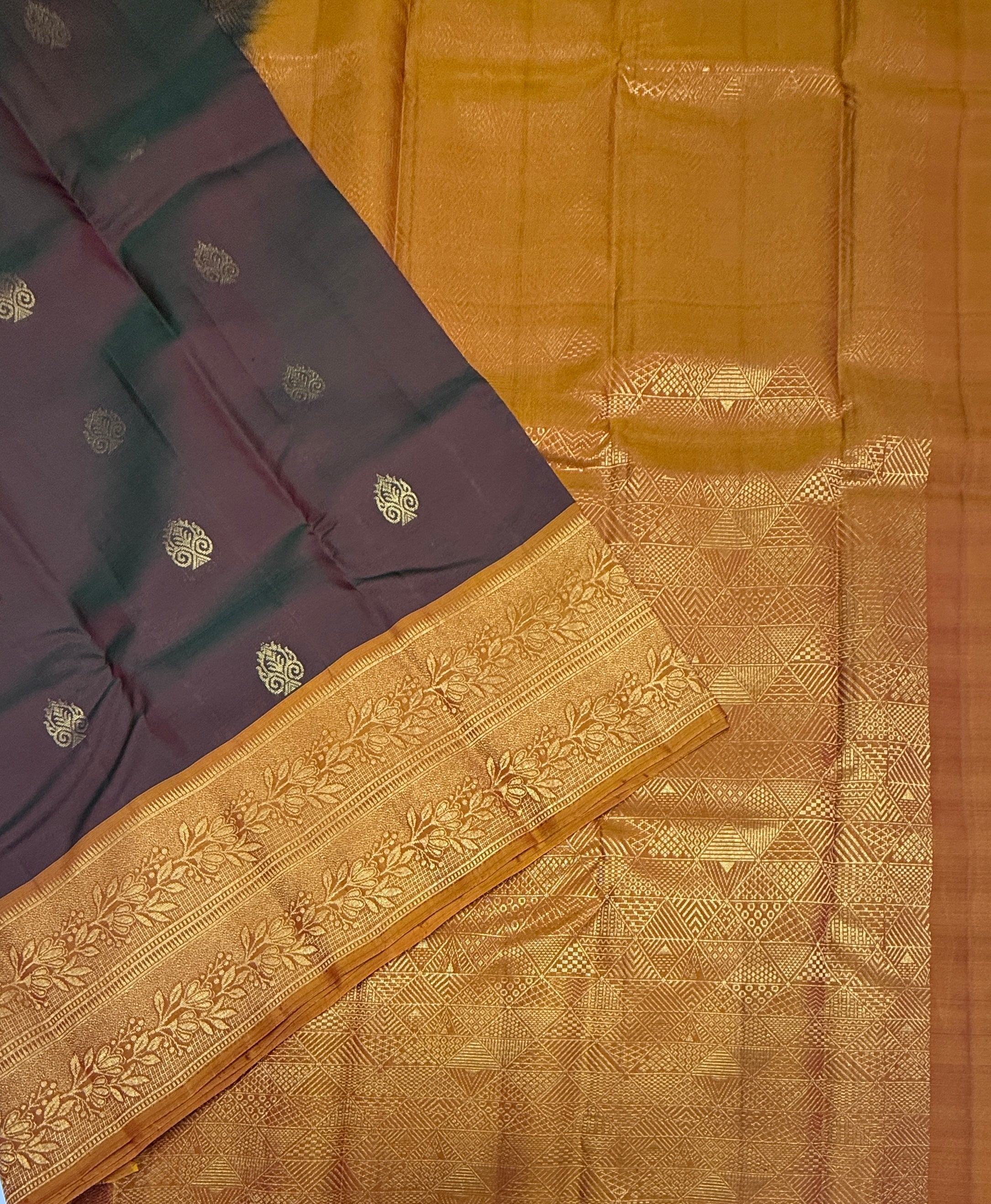 VSM164 - dual green color body , mustard color pallu , blouse
