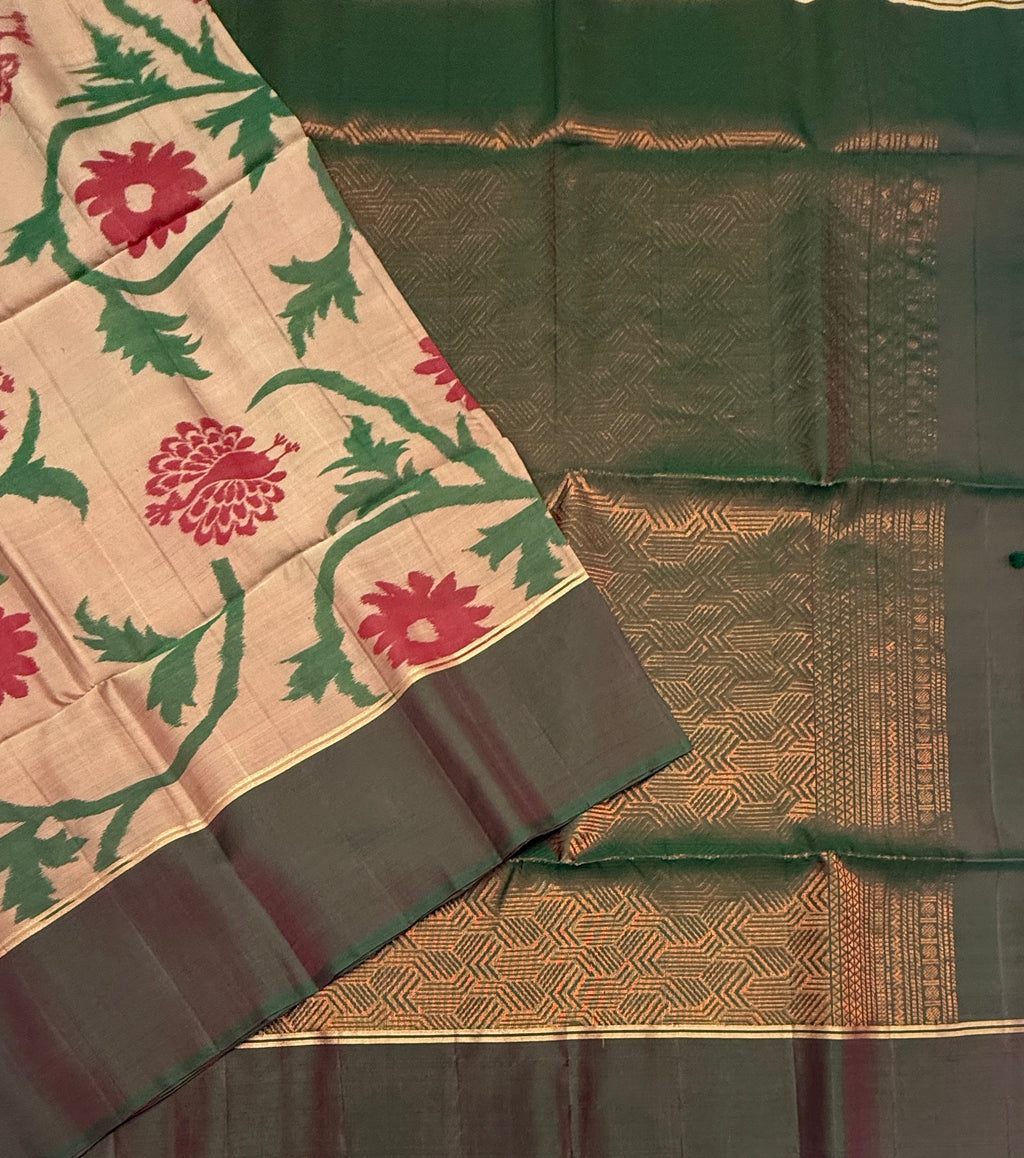 VSM149 - sandal with brown color body , bottle green color pallu , blouse