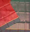 VSM71 - brick red color body , peacock green color pallu , blouse.