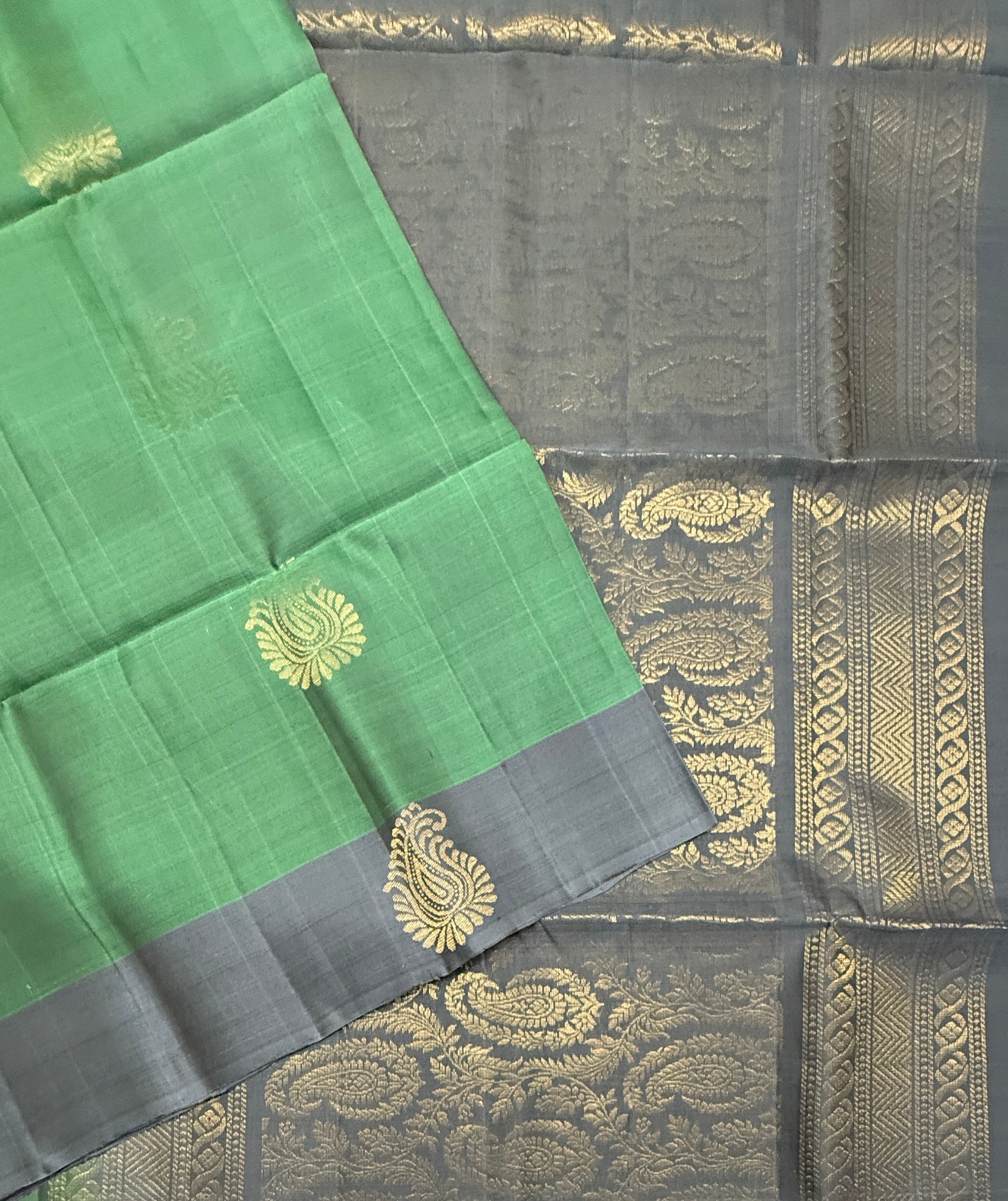 VSM248 - pastel green color body , grey color pallu , blouse&nbsp;