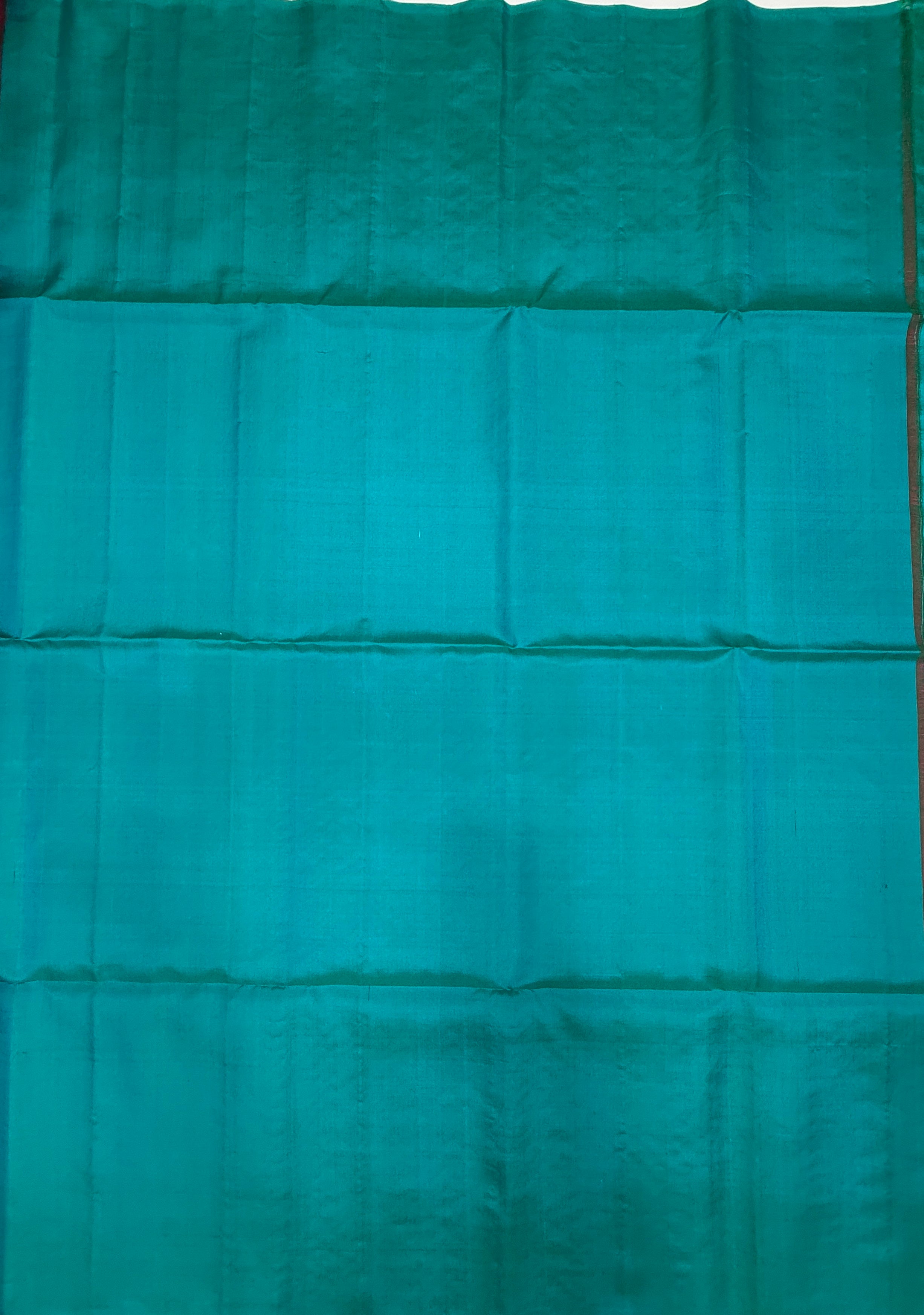 VSBL419 - pinkish orange color body , peacock blue color pallu , blouse - Pure silk saree