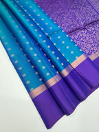 VSCB629 - peacock green color body , violet color pallu , blouse - Pure silk saree