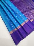 VSCB630 - peacock blue color body , violet color pallu , blouse - Pure silk saree