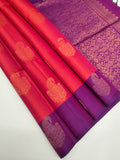 VSCB6631 - pinkish orange color body , purple color pallu , blouse - Pure silk saree