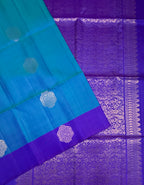 VSCB632 - peacock blue color body , violet color pallu , blouse - Pure silk saree