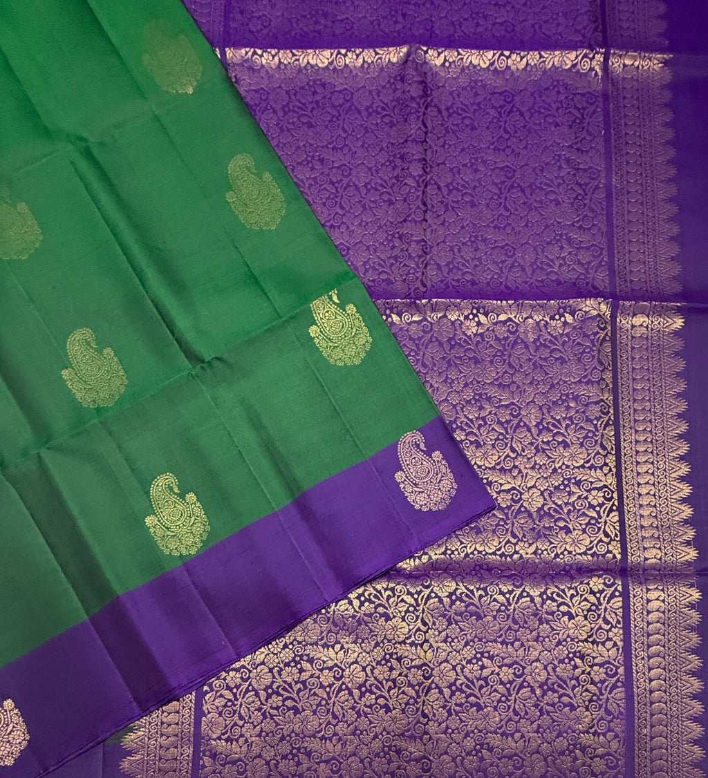VSCB633 - bottle green color body ,violet color pallu , blouse - Pure silk saree