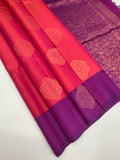 VSCB634 - pinkish orange color body , purple color pallu , blouse - Pure silk saree