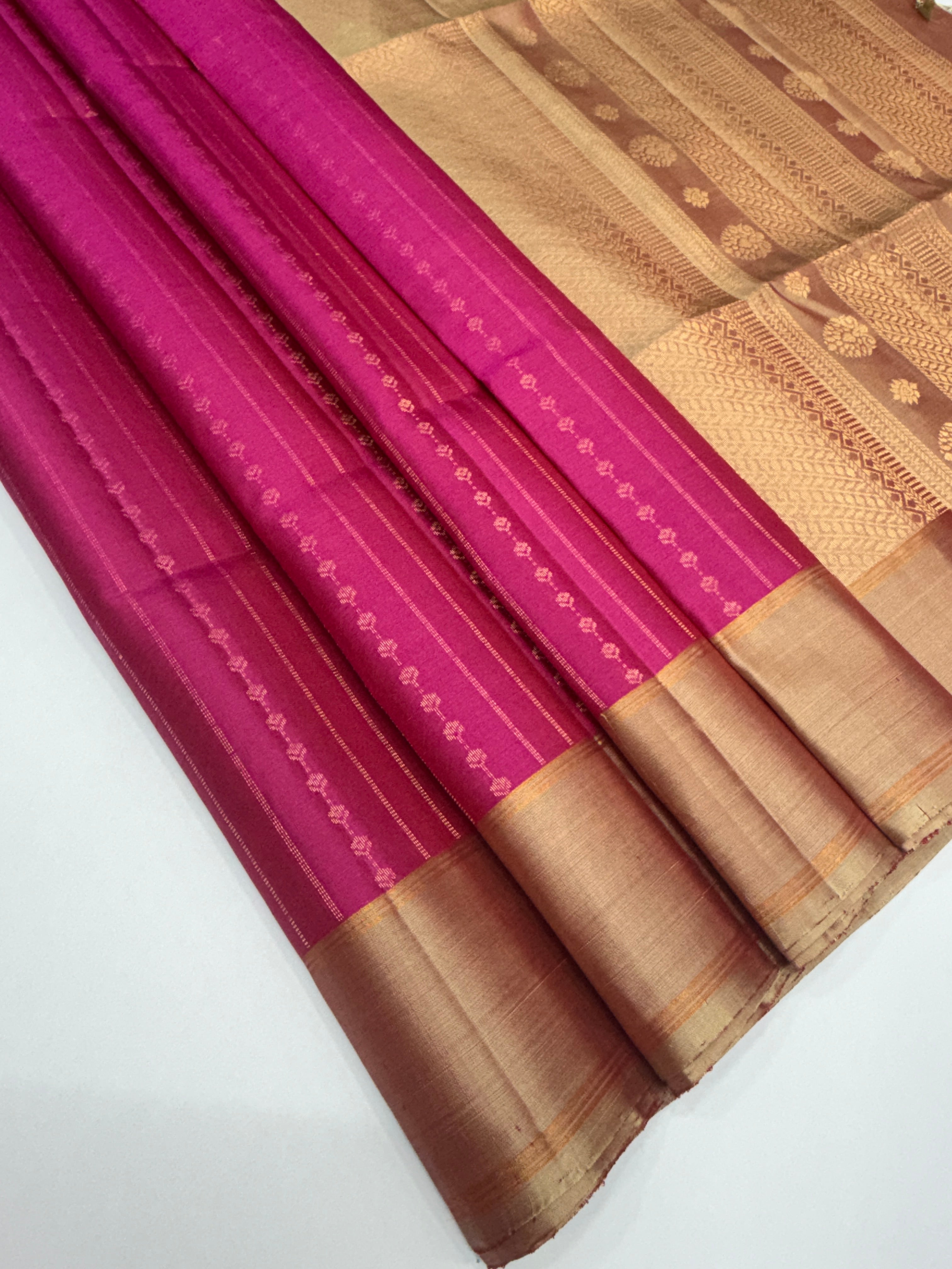 VSF1082 - rani pink color body , sandal color pallu,blouse - Pure silk saree