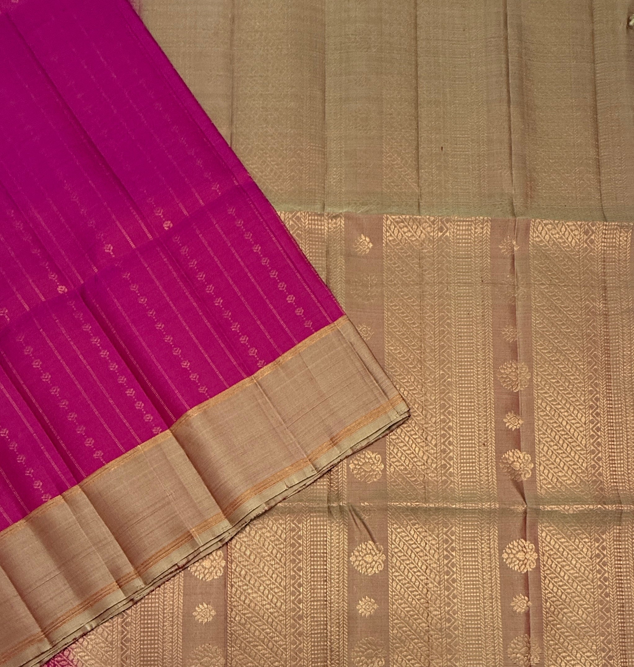 VSF1082 - rani pink color body , sandal color pallu,blouse - Pure silk saree