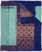 VSAS845 - pastel blue color body , navy blue color pallu , blouse.