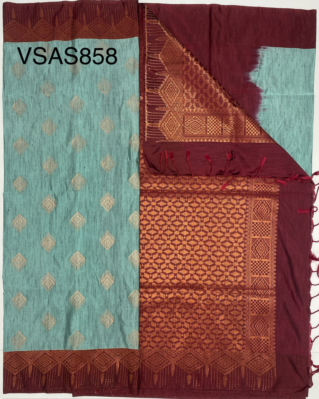 VSAS858 - pastel blue color body , coffee brown color pallu , blouse.