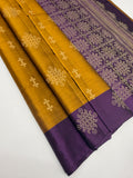 VSCB640 - honey brown color body , violet color pallu , blouse - Pure silk saree