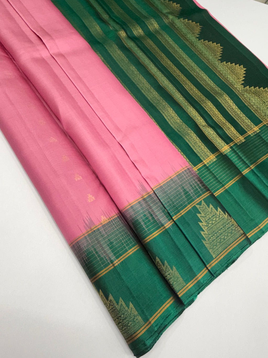VSF1084 - baby pink color body , peacock green color pallu,blouse - Pure silk saree