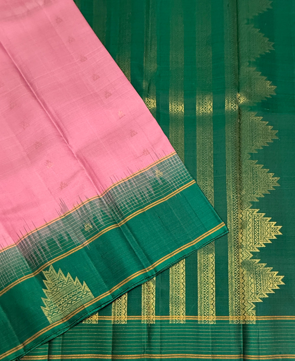 VSF1084 - baby pink color body , peacock green color pallu,blouse - Pure silk saree