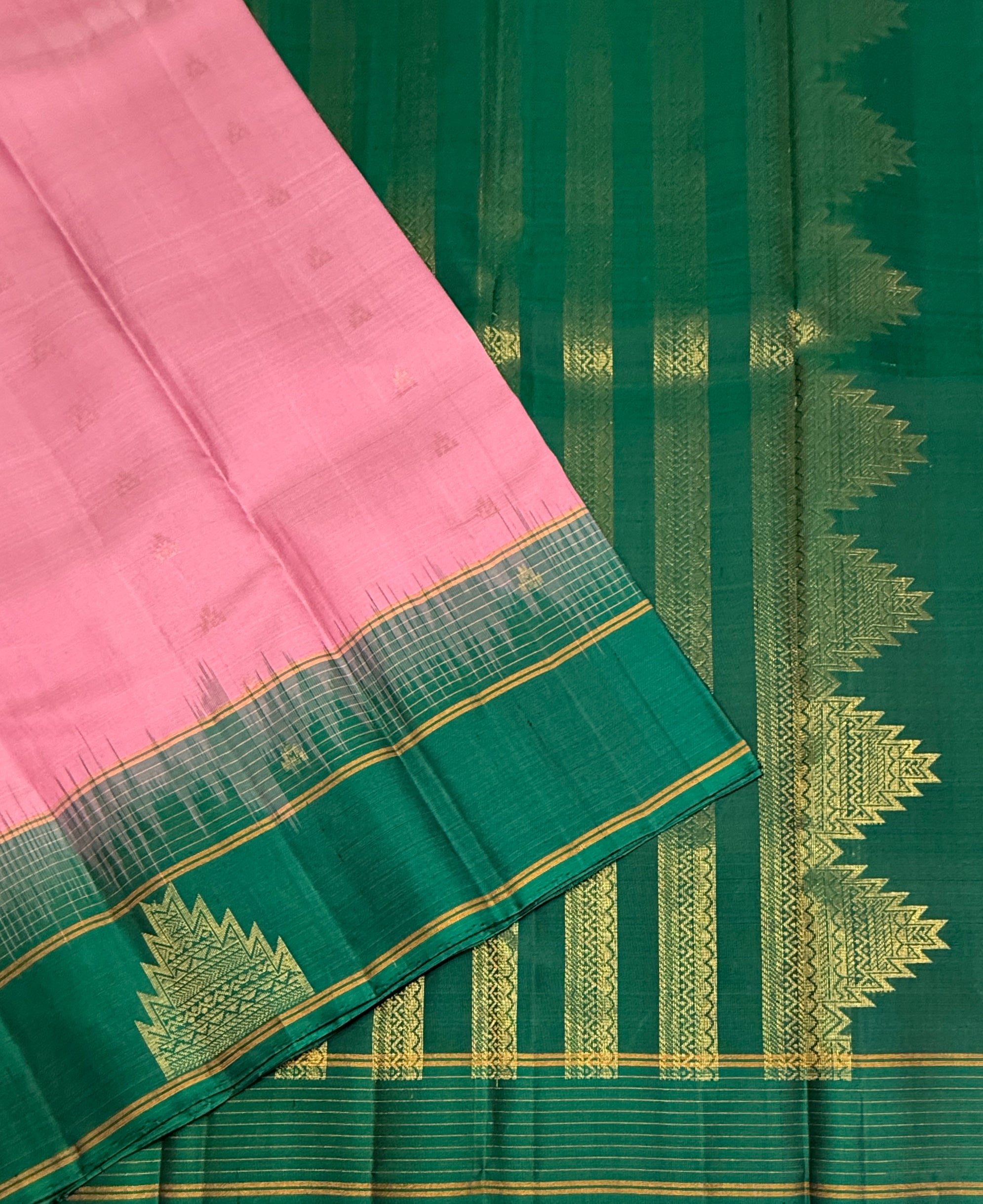VSF1084 - baby pink color body , peacock green color pallu,blouse - Pure silk saree