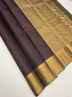 VSF1087 - dark purple color body , beige color pallu,blouse - Pure silk saree